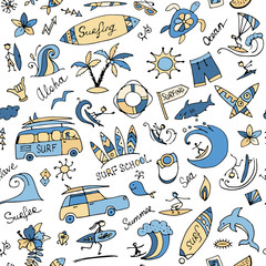 Surfing seamless pattern, sketch for your design