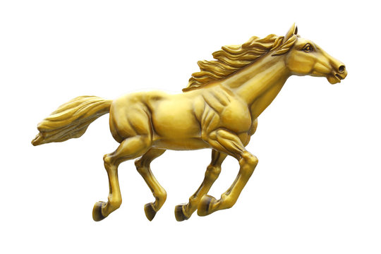 Golden horse statue isolated on white background