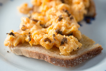 Scrambled Eggs with Truffle Bits on Toast