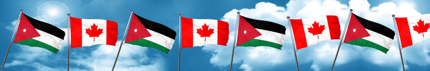 Jordan flag with Canada flag, 3D rendering
