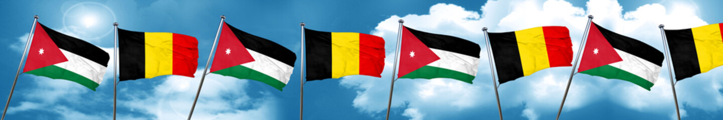 Jordan flag with Belgium flag, 3D rendering
