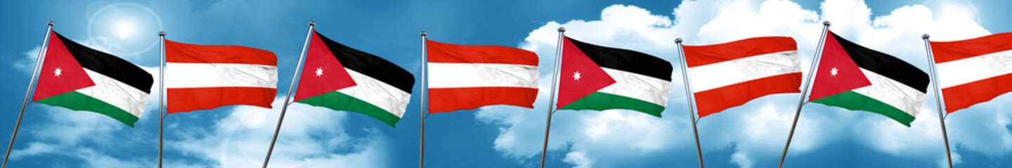 Jordan flag with Austria flag, 3D rendering