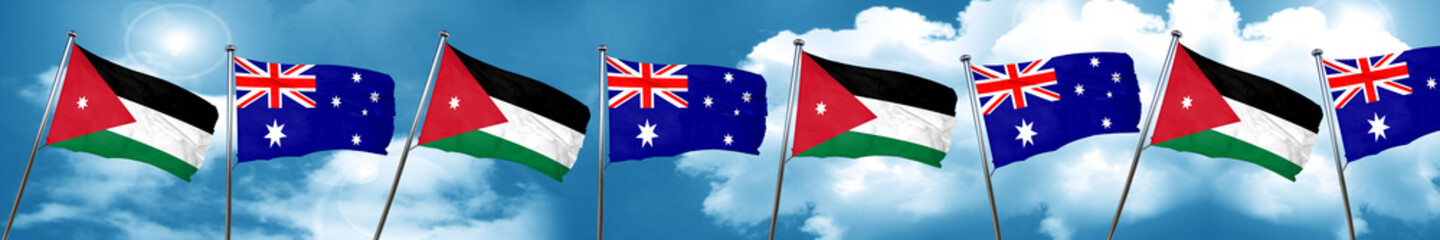 Fototapeta na wymiar Jordan flag with Australia flag, 3D rendering