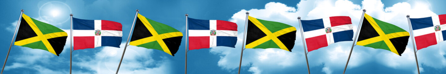 Jamaica flag with Dominican Republic flag, 3D rendering