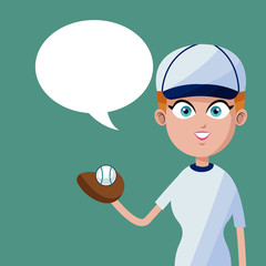 girl baseball player bubble speech vector illustration eps 10