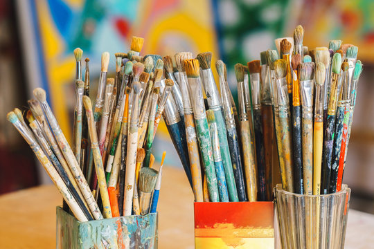 Paint Brushes isolated in blur background, close-up