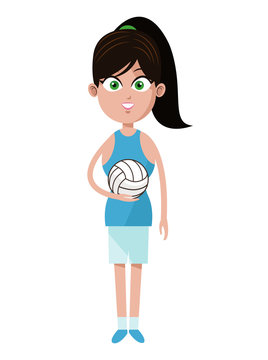 player girl volleyball pony tail and ball vector illustration eps 10