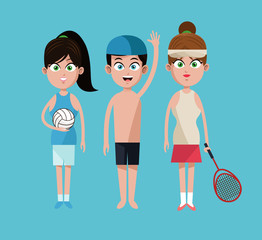 Obraz premium three sport people tennis volleyball and swimming vector illustration eps 10