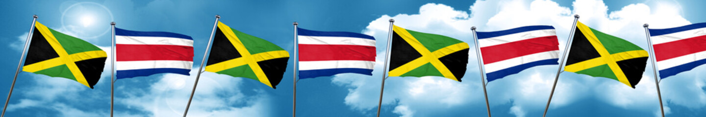 Jamaica flag with Costa Rica flag, 3D rendering