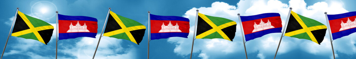 Jamaica flag with Cambodia flag, 3D rendering