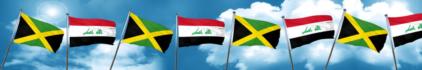 Jamaica flag with Iraq flag, 3D rendering