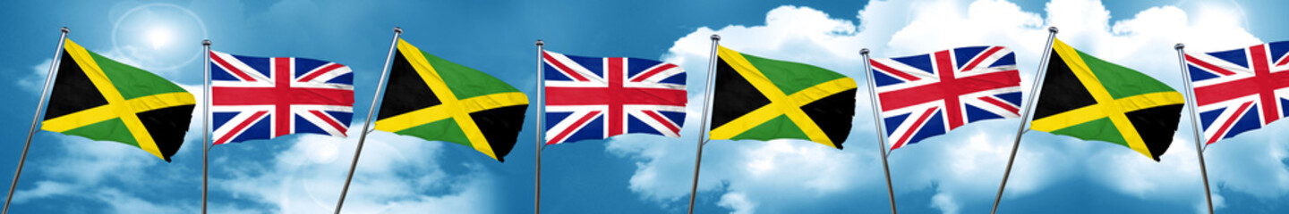 Jamaica flag with Great Britain flag, 3D rendering