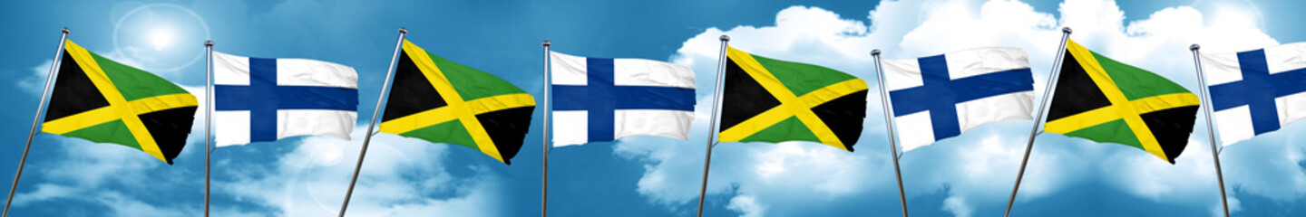 Jamaica flag with Finland flag, 3D rendering
