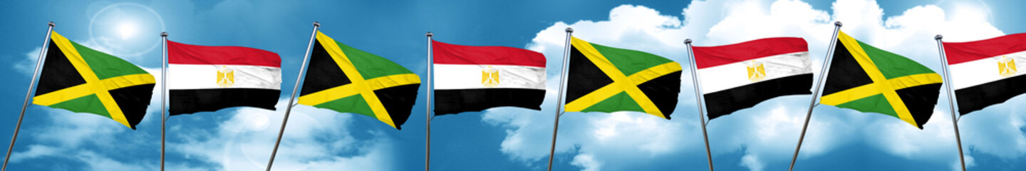 Jamaica flag with egypt flag, 3D rendering