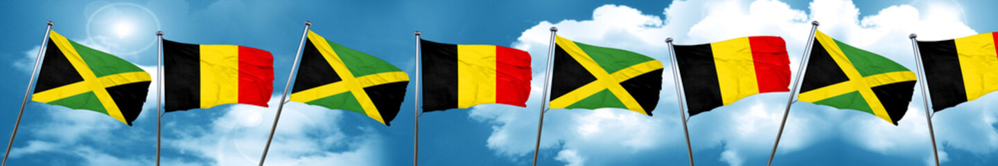 Jamaica flag with Belgium flag, 3D rendering