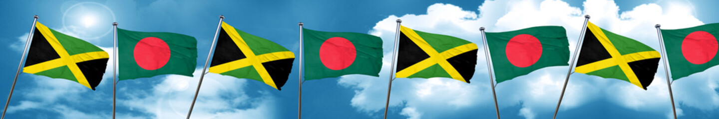 Jamaica flag with Bangladesh flag, 3D rendering