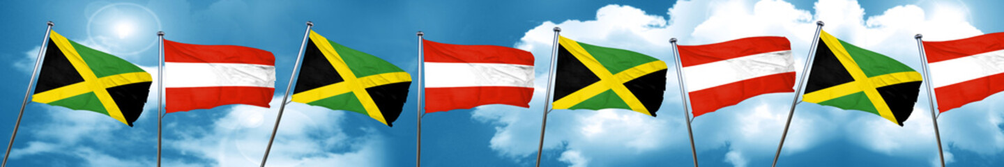 Jamaica flag with Austria flag, 3D rendering