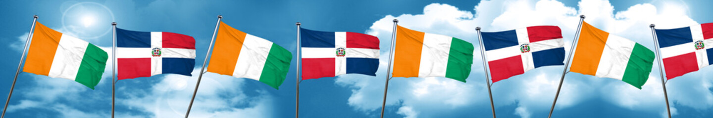 Ivory coast flag with Dominican Republic flag, 3D rendering