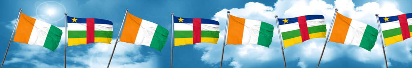 Ivory coast flag with Central African Republic flag, 3D renderin