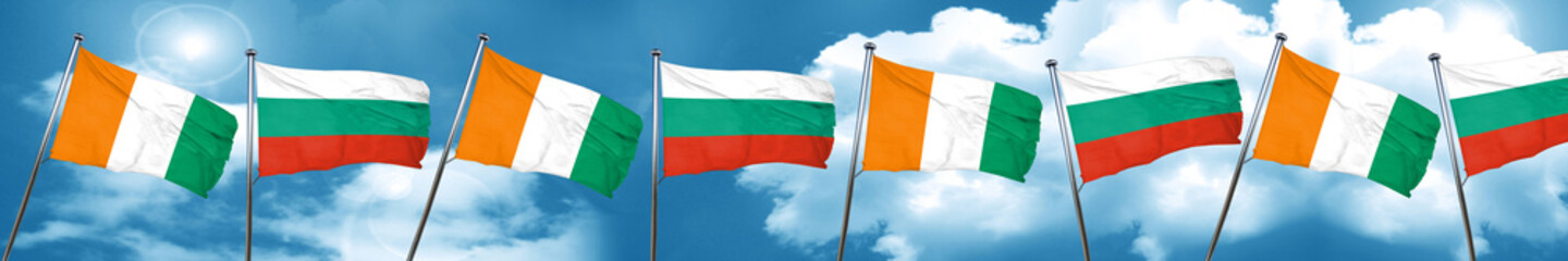 Ivory coast flag with Bulgaria flag, 3D rendering