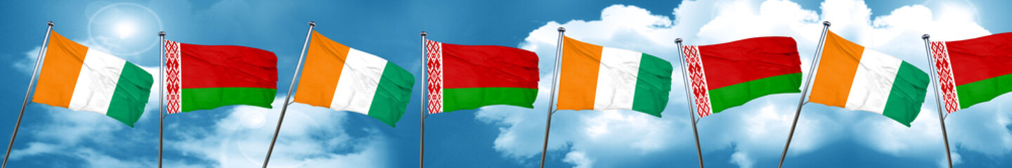Ivory coast flag with Belarus flag, 3D rendering