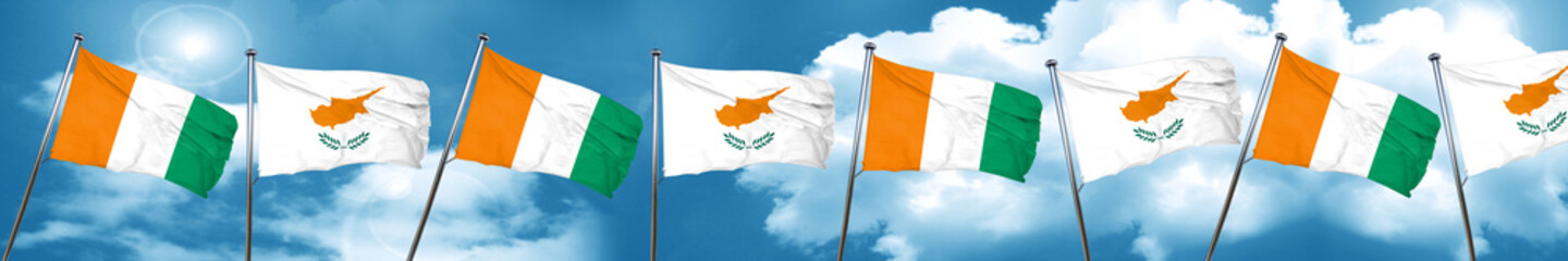 Ivory coast flag with Cyprus flag, 3D rendering