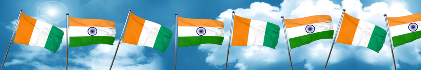 Ivory coast flag with India flag, 3D rendering