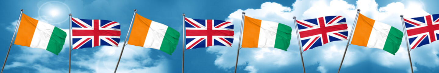 Ivory coast flag with Great Britain flag, 3D rendering