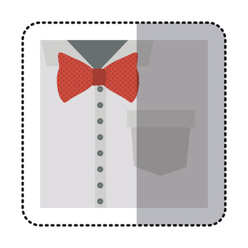 sticker colorful close up formal shirt with red bow tie vector illustration