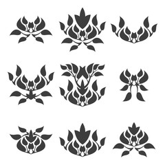 Set of abstract foliate elements. Floral decoration.