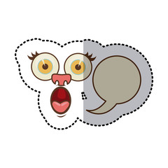 sticker colorful face cartoon gesture with dialog circular box vector illustration