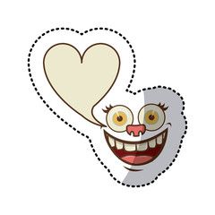 sticker colorful face cartoon gesture with dialog heart shape box vector illustration
