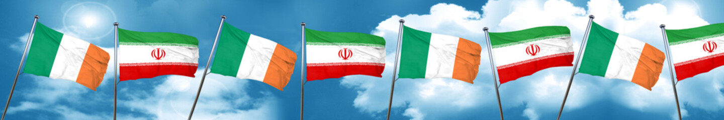 Ireland flag with Iran flag, 3D rendering