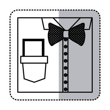 sticker monochrome contour close up formal shirt with bow tie and note vector illustration