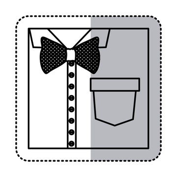 sticker monochrome contour close up formal shirt with bow tie vector illustration