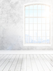 Modern bright interior with large window . 3D rendering