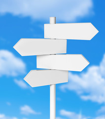 Blank Direction Signpost Sign Arrow Board Isolated on Sky Background