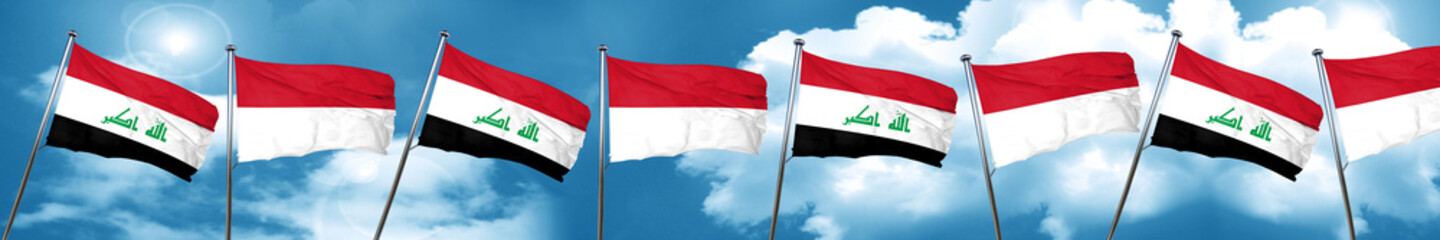 Iraq flag with Indonesia flag, 3D rendering