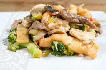 mixed wok fried stir fry with sweet peppers and chinese vegetabl