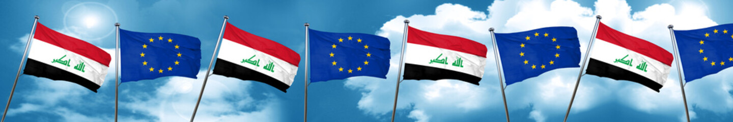 Iraq flag with european union flag, 3D rendering