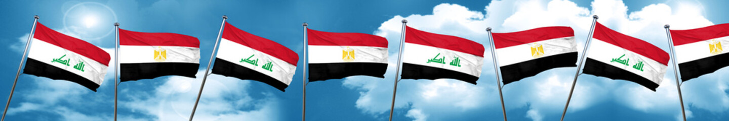 Iraq flag with egypt flag, 3D rendering