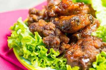 juicy grilled pork leg with fresh salad