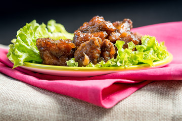 juicy grilled pork leg with fresh salad