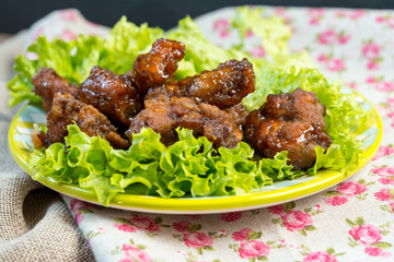 juicy grilled pork leg with fresh salad