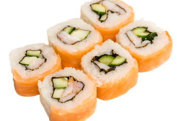 sushi rolls with cucumber from above