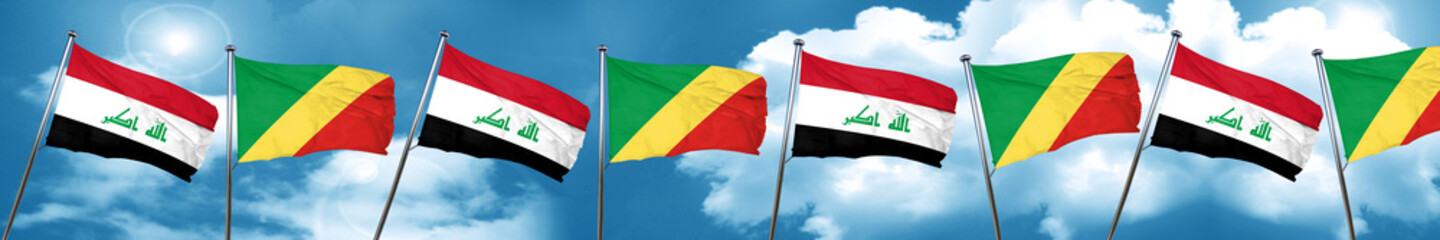 Iraq flag with congo flag, 3D rendering