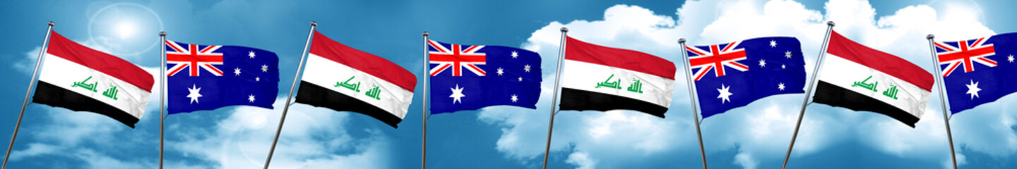 Iraq flag with Australia flag, 3D rendering