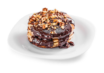 Pancake with chocolate and walnuts