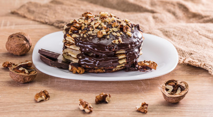 Pancake with chocolate with nuts