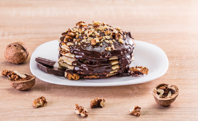 Pancake with chocolate with nuts
